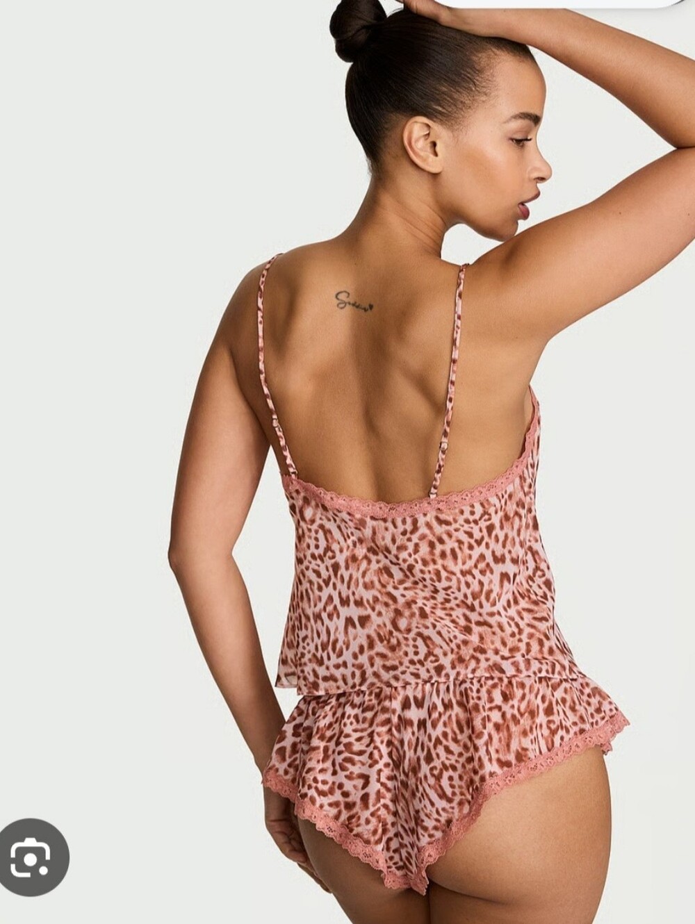 Pink Leopard Lace-Trim Cami & Flutter Shorts Set